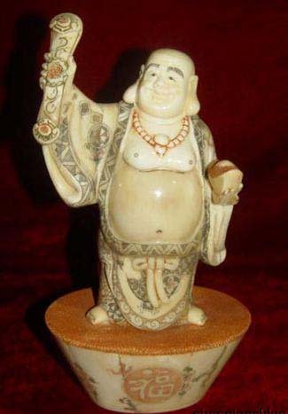 Old Bone Art Handicraft Lucky Ruyi Wealth Buddha Figure