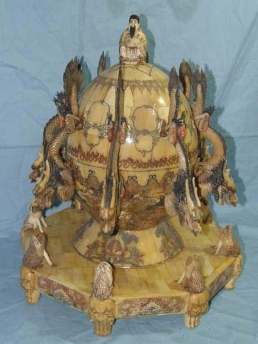 Old Bone Art Chinese Antique Culture Dragon Figure Seismograph