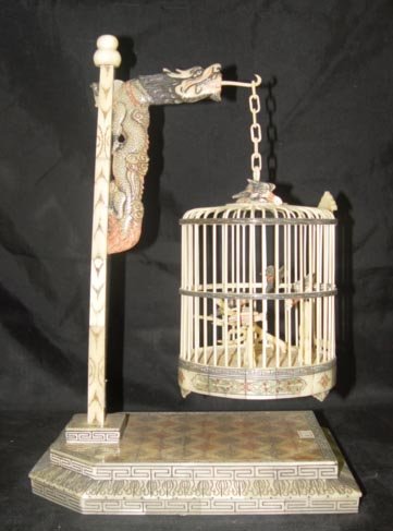 Old Bone Art Dragon Figure Carving Birdcage Decoration