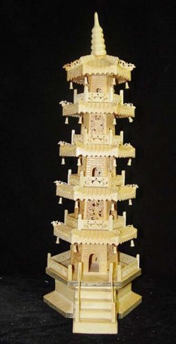 Old Bone Art Handicraft Carving Nice Tower Decoration 20.5"