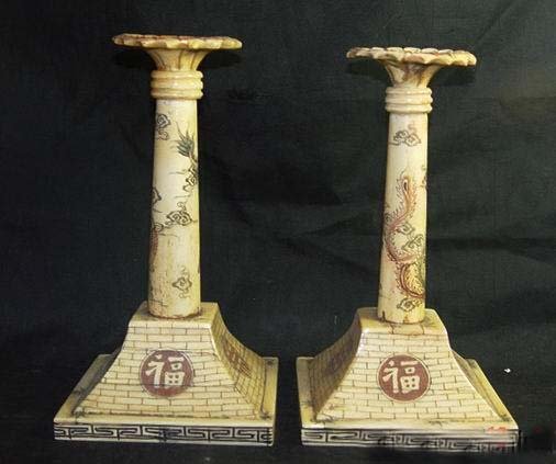 Exquisite Bone Art Handicraft Carving Dragon Piar candleholder