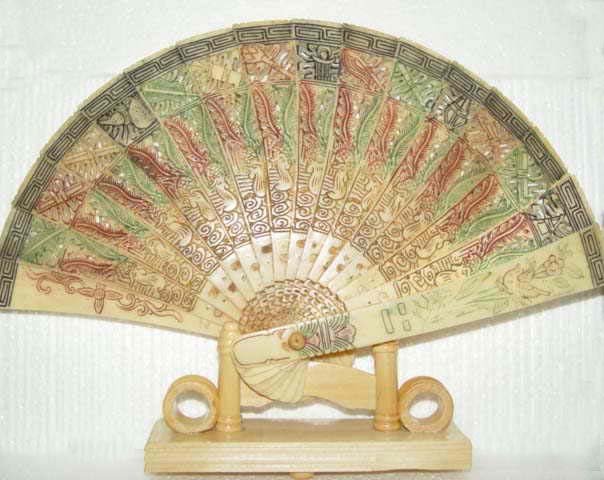 Exquisite Bone Art Handicraft Carving Phoenix Fan
