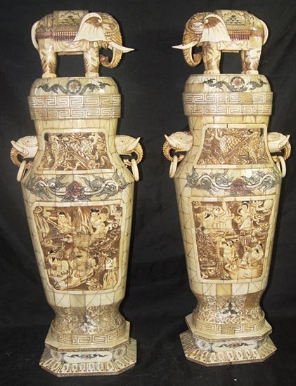 Exquisite Bone Art Handicraft Carving 8 Immortal Pair Elephant Bottle