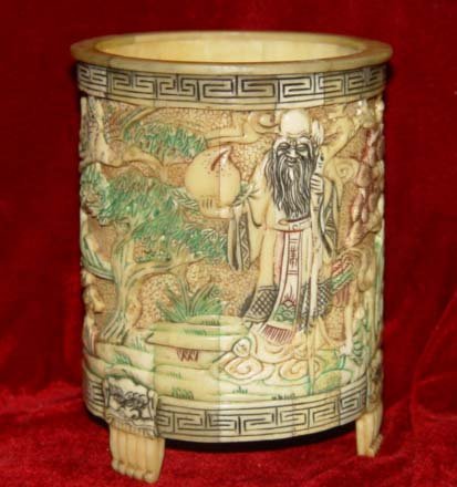 Exquisite Bone Art Handicraft Carving longevity God Pen Vase