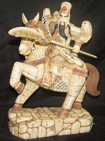 Exquisite Bone Art Handicraft Guangong God Ride Horse Statue