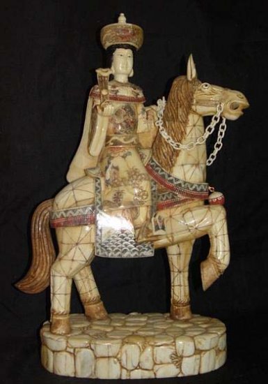 Exquisite Bone Art Handicraft honour QueenRide Horse Statue