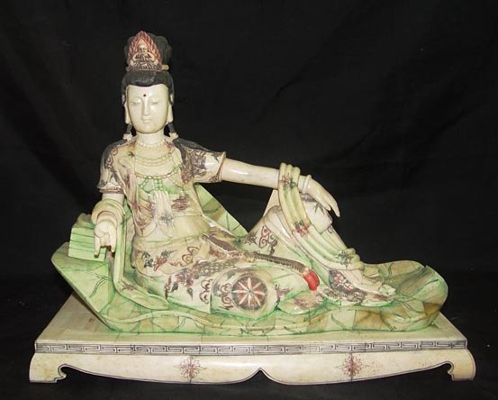 Exquisite Bone Art Handicraft Lucky fairy Lie lotus leaf Statue