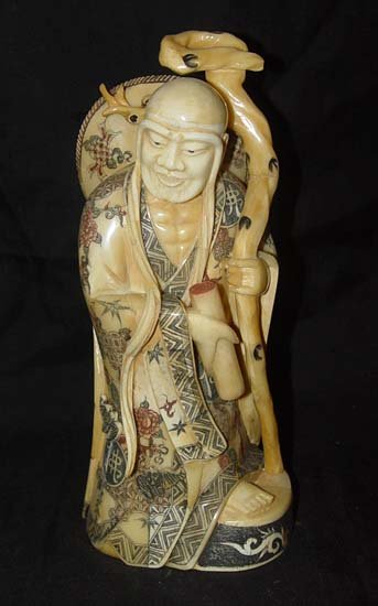Exquisite Bone Art Handicraft Long eyebrow Stick God Statue