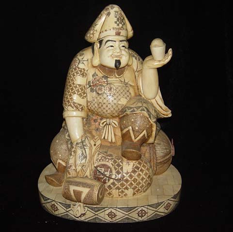 Exquisite Bone Art Handicraft Wealth God Bring Fortune Statue