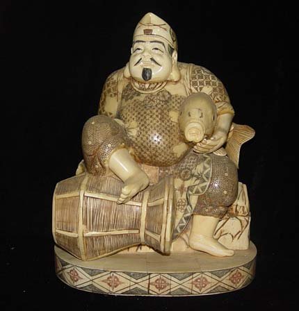 Exquisite Bone Art Handicraft Fish Wealth God Bring Lucky Statue
