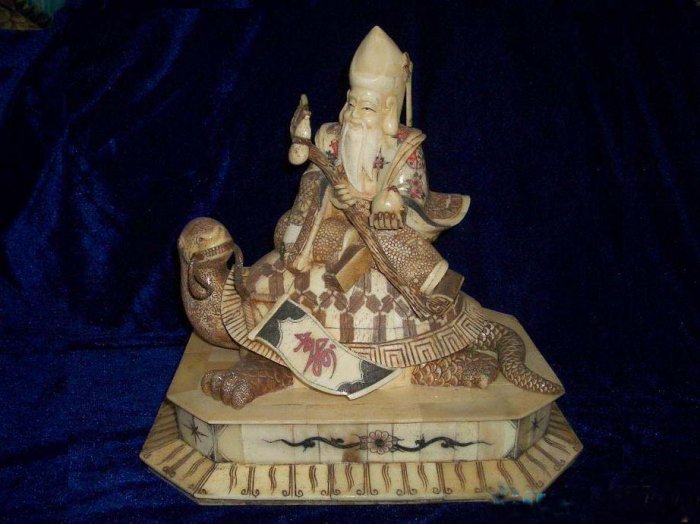 Exquisite Bone Art Handicraft Lucky God Ride Tortoise Figure