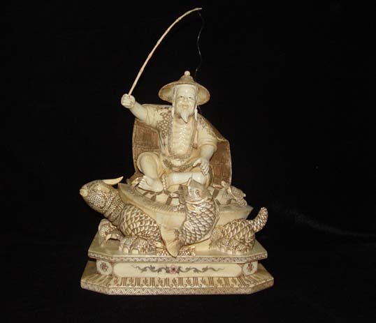 Exquisite Bone Art Handicraft Lucky God Ride Tortoise Figure