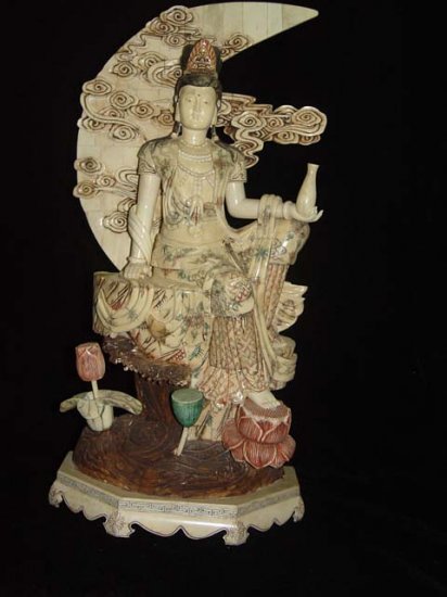 Exquisite Bone Art Handicraft Water Lily Kwan-yin Figure