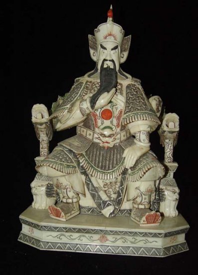 Exquisite Bone Art Handicraft Sitting Guangong God Figure