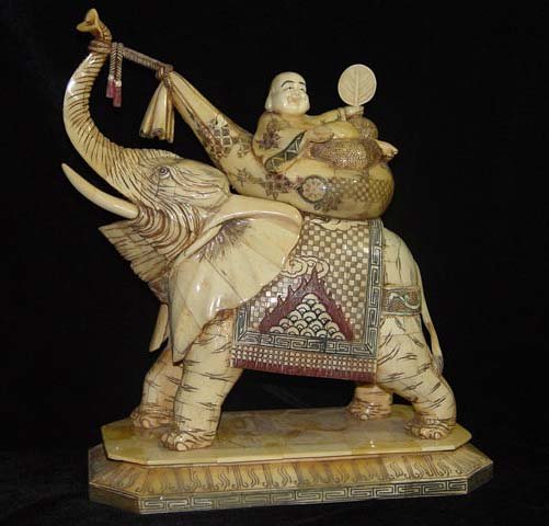 Exquisite Bone Art Handicraft Lucky Mile Buddha Ride Elephant Figure