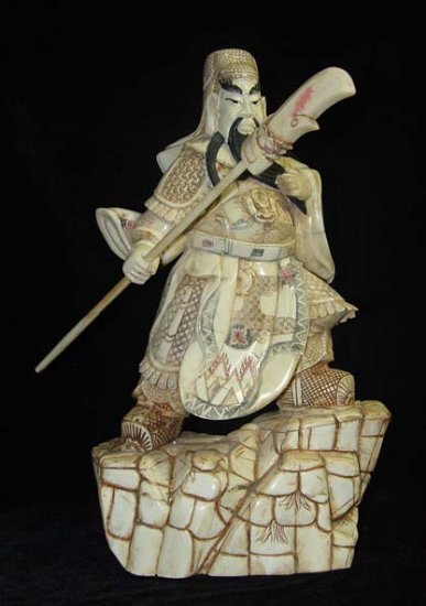 Exquisite Bone Art Handicraft Sword Guangong God Figure