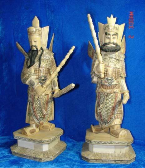 Exquisite Bone Art Handicraft Chinese Two Door God Figure