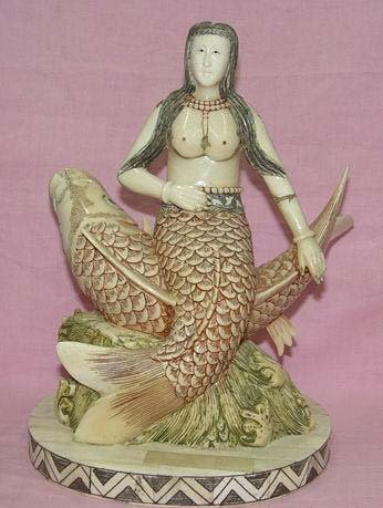 Exquisite Bone Art Handicraft sea-maiden Ride Fish Figure