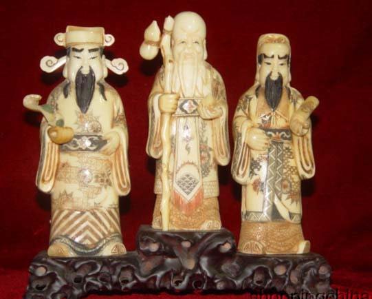 Exquisite Bone Art Handicraft Lucky Fu Lu Shou God Figure