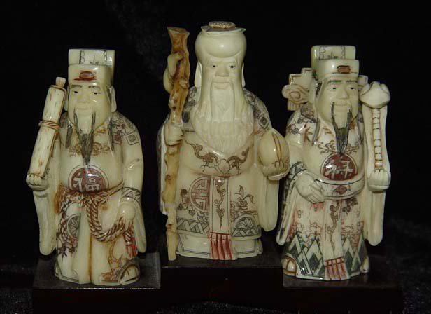 Exquisite Bone Art Handicraft Lucky Fu Lu Shou God Figure