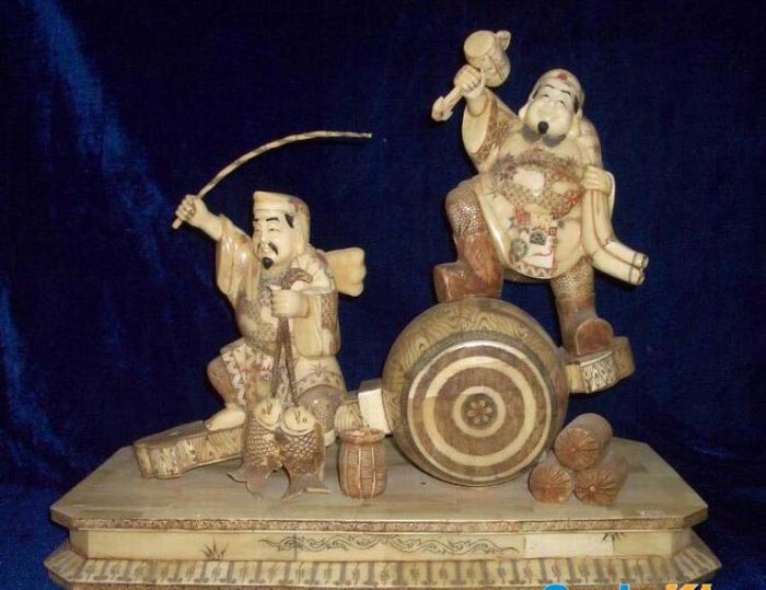 Exquisite Bone Art Handicraft Lucky Two Wealth God Figure