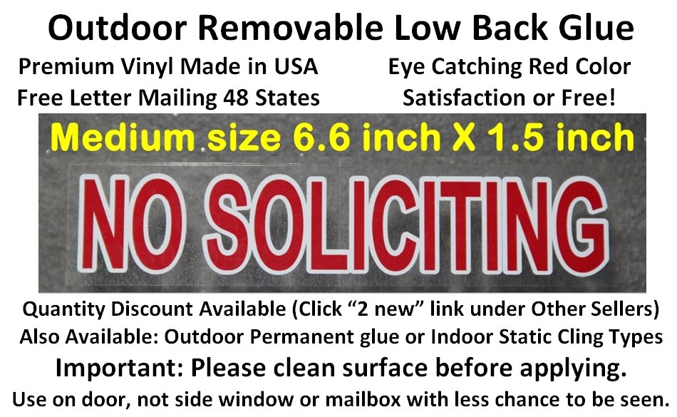 NO SOLICITING sticker sign to keep solicitors away! -Removable