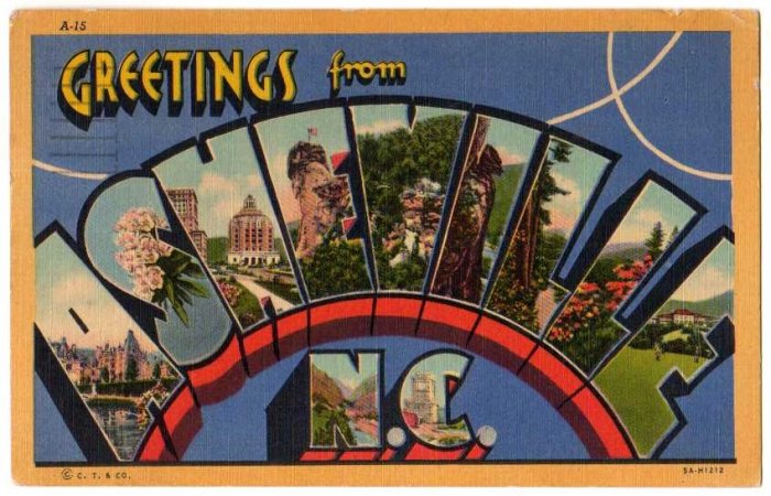 ASHEVILLE, North Carolina large letter linen postcard Teich