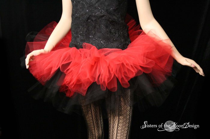 Layered two tone gothic adult dance tutu Black and red Small
