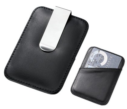 Black Leather Dual Function Credit Card Holder Money Clip