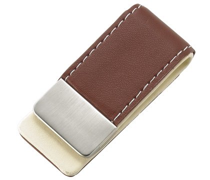 BRAND NEW Brown Leather Stitchie Money Clip