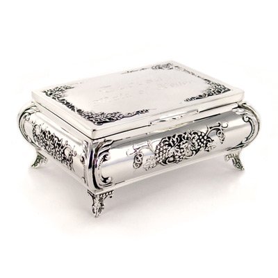 Footed Floral Design Silver Plated Jewelry and Trinket Box
