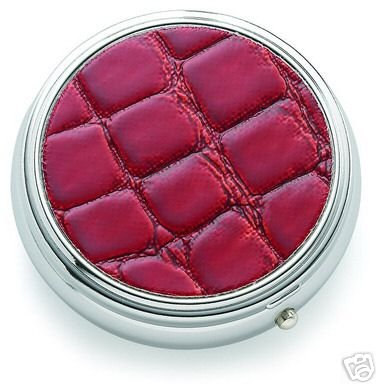 Round Red and Silver Push Button Open Pill Box