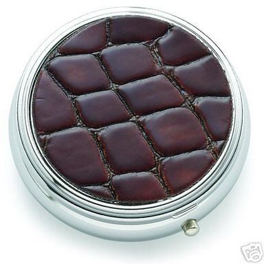 Brown and Silver Round Push Button Open Pill Box Brand New