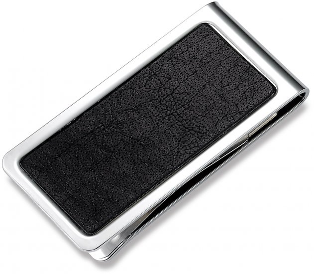 Genuine Black Leather and Chrome Money Clip