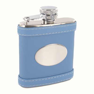 Blue Leather Pocket Flask Personalize!