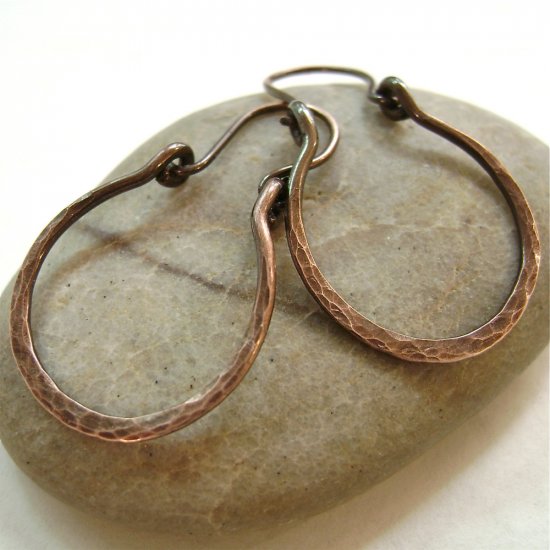 Imagine Yourself... Handforged Antique Copper Hoop Artisan Earrings.