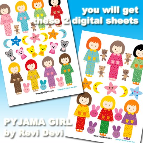 PYJAMA GIRL cut out PRINTABLE DESIGN 16036. Send to your email in PDF