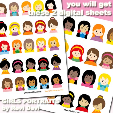 GIRLS PORTRAITS cut out PRINTABLE DESIGN16038. Send to your email in PDF