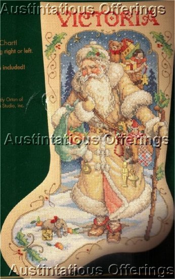 RARE ORIGINAL VICTORIAN SANTA CROSS STITCH STOCKING KIT