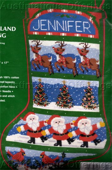 RARE SAMPLER NEEDLEPOINT CHRISTMAS STOCKING KIT REINDEER SANTA CLAUS