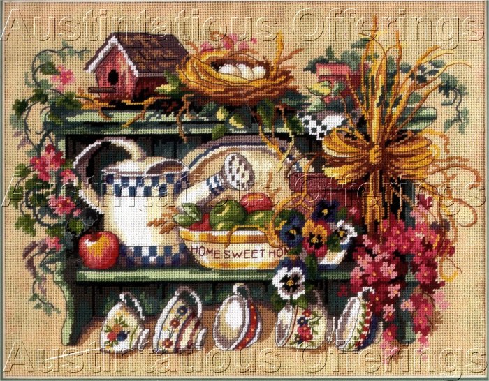 SPRINGTIME MOMENTOS SHELF NEEDLEPOINT KIT NEST TEA CUPS