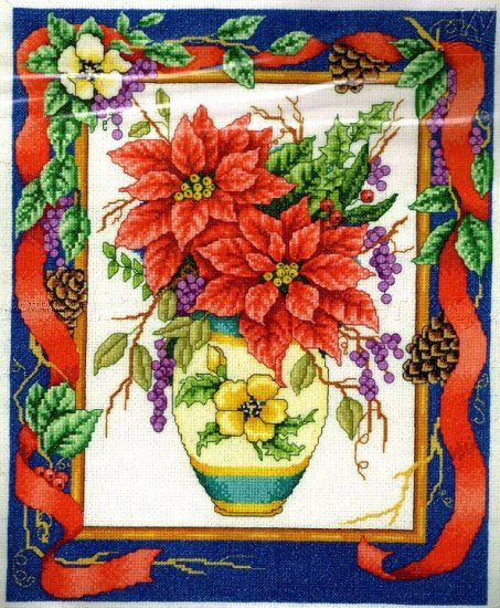 WINTER POINSETTIA BOUQUET CROSS STITCH KIT GARLAND VASE HOLIDAY