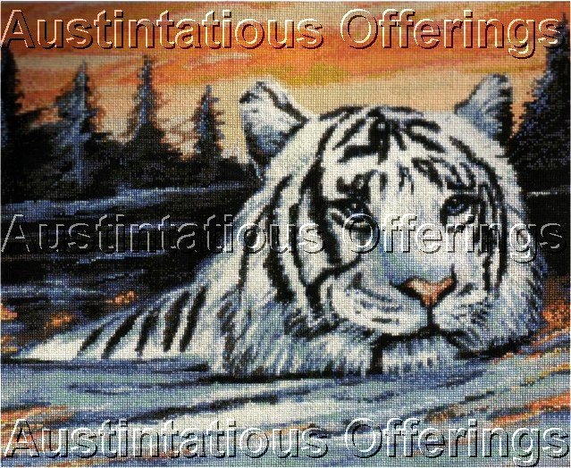 WHITE TIGER WATER CROSSING COUNTED CROSS STITCH KIT BIG JUNGLE CAT