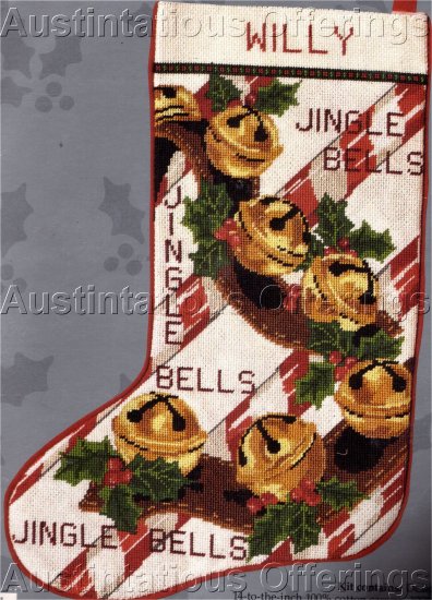RARE HOLIDAY REINDEER JINGLEBELLS NEEDLEPOINT CHRISTMAS STOCKING KIT