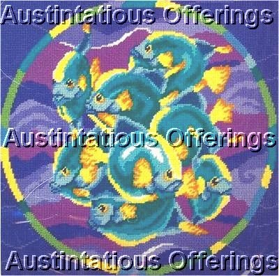 BARB BAATZ TROPICAL SWIRLING FISH NEEDLEPOINT PILLOW KIT PORTHOLE VIEW