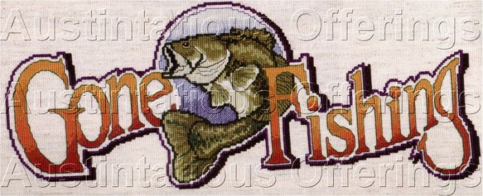 FISHING CABIN DECOR COUNTED CROSS STITCH SIGN KIT BASS