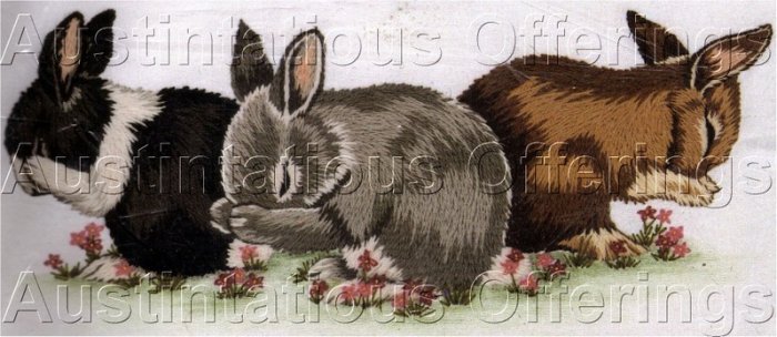 RARE BUNNY TRIO CREWEL EMBROIDERY KIT EASTER RABBITS