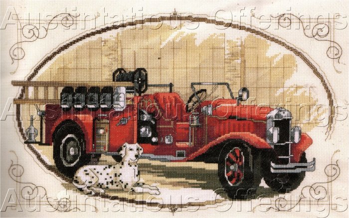 FIREFIGHTER INTEREST ROSSI VINTAGE FIRE ENGINE CROSS STITCH KIT FIRETRUCK