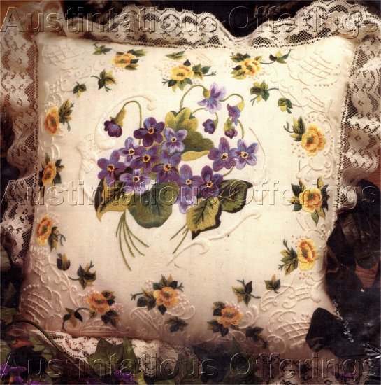 RARE SPRING VIOLETS & YELLOW ROSES CANDLEWICKING EMBROIDERY KIT