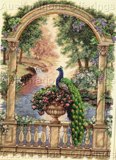 HARD TO FIND LENA LIU EXQUISITE PEACOCK MAJESTY FLORAL ARBOR CROSS STITCH KIT